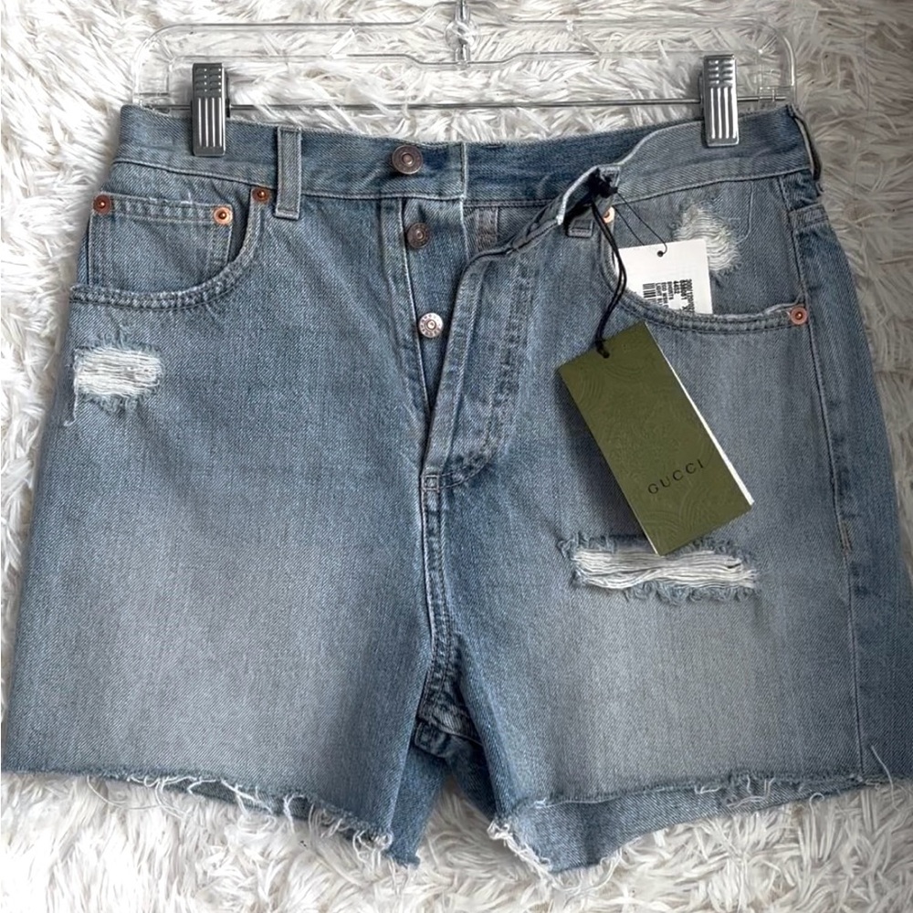 AUTHENTIC - GUCCI Embroidery Cat Denim Shorts
